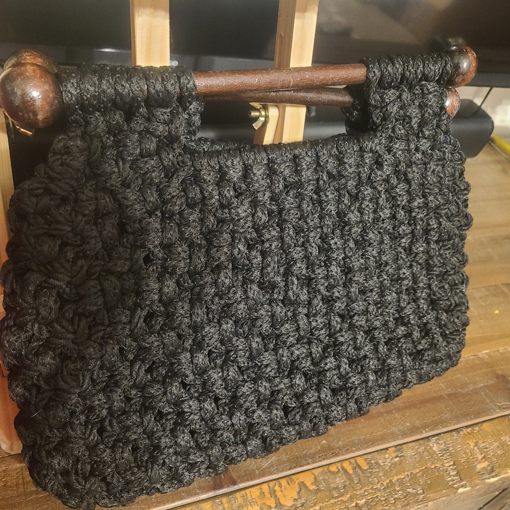 Vintage Black Macramé HandBag